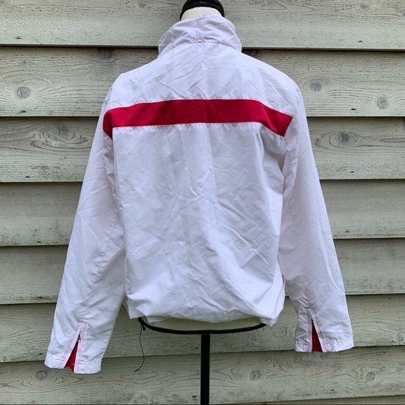 Vintage 90s Striped Detail Zip Front Long Sleeve Mock Neck Athletic Track Jacket - Picture 15 of 16